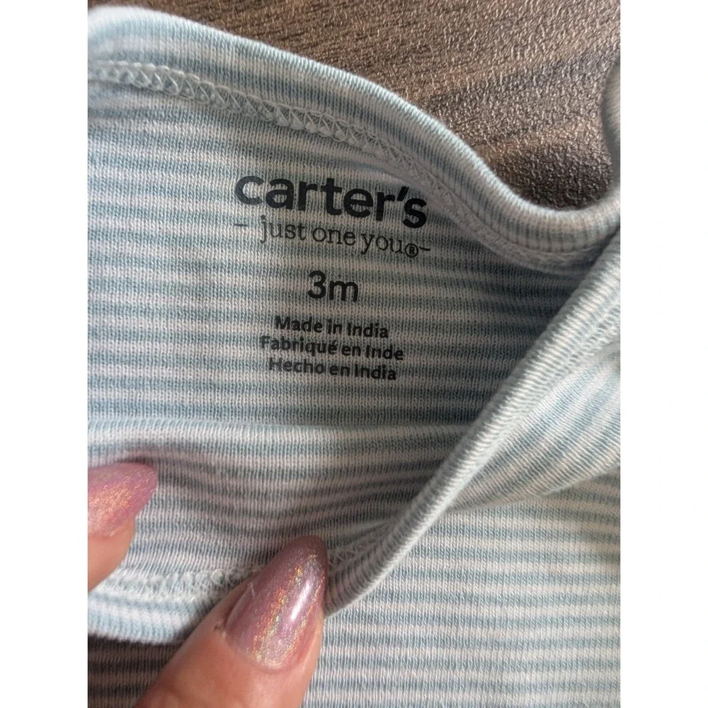 Carter's 3M 3pc Outfit Set Striped Shirt Pants Zip Footed Sleeper Bees - Picture 4 of 5